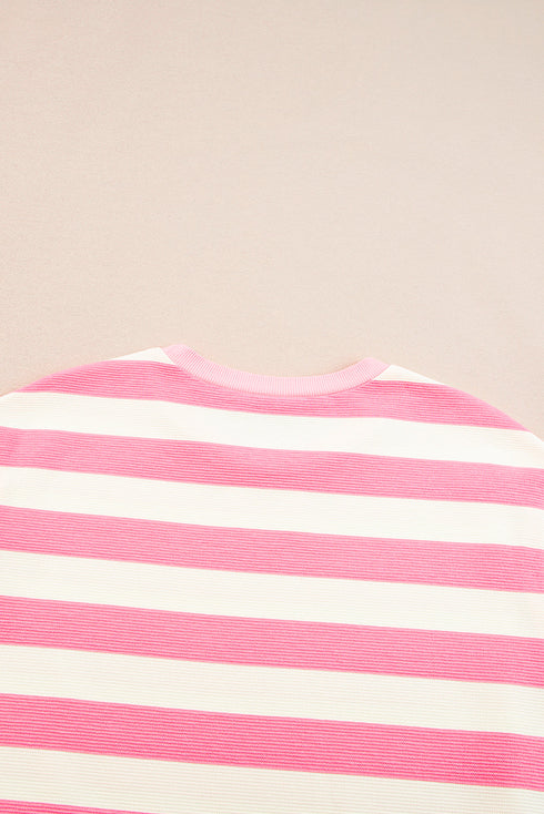 Preppy Stripe Print Cap Sleeve Shift T Shirt Dress