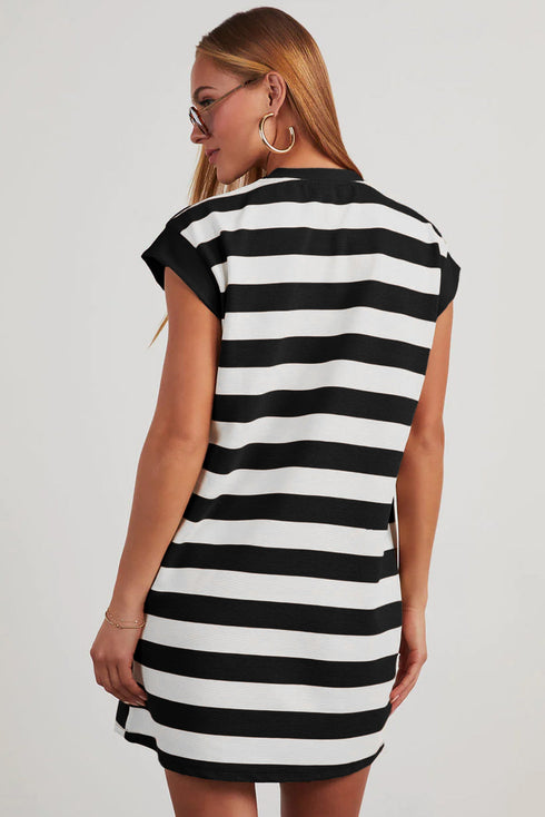 Preppy Stripe Print Cap Sleeve Shift T Shirt Dress