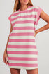 Preppy Stripe Print Cap Sleeve Shift T Shirt Dress