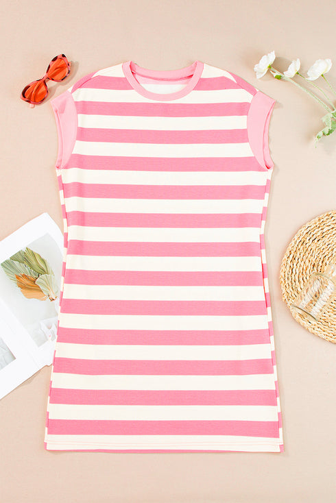 Preppy Stripe Print Cap Sleeve Shift T Shirt Dress
