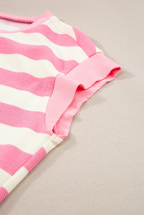 Preppy Stripe Print Cap Sleeve Shift T Shirt Dress