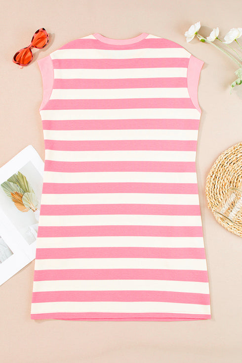 Preppy Stripe Print Cap Sleeve Shift T Shirt Dress