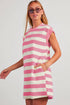Preppy Stripe Print Cap Sleeve Shift T Shirt Dress