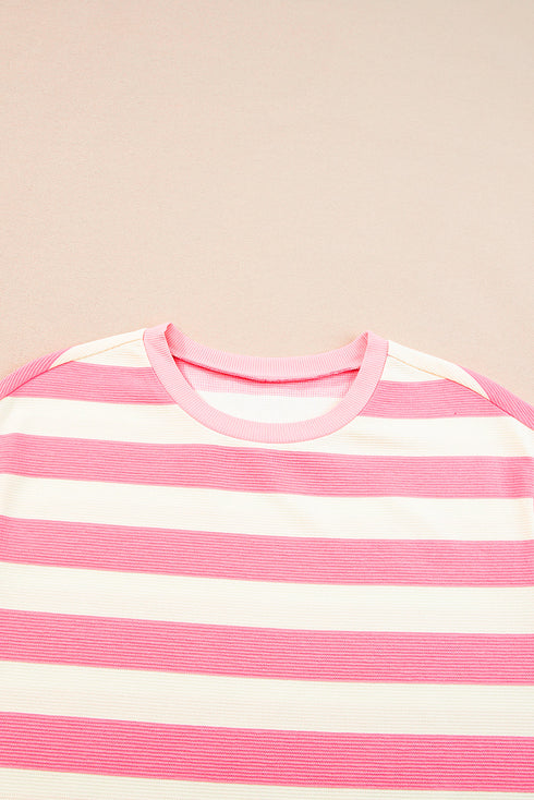 Preppy Stripe Print Cap Sleeve Shift T Shirt Dress