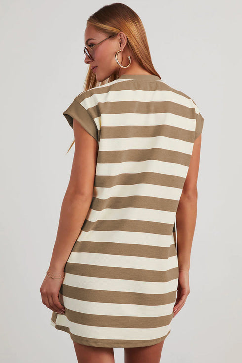 Preppy Stripe Print Cap Sleeve Shift T Shirt Dress