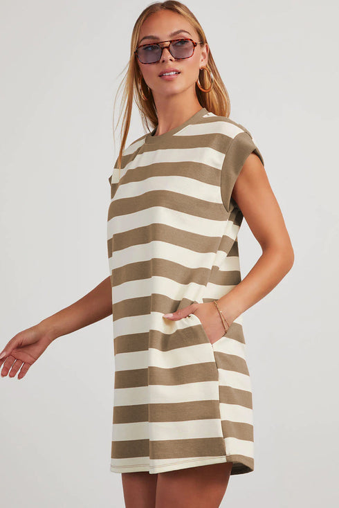 Preppy Stripe Print Cap Sleeve Shift T Shirt Dress