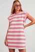 Preppy Stripe Print Cap Sleeve Shift T Shirt Dress