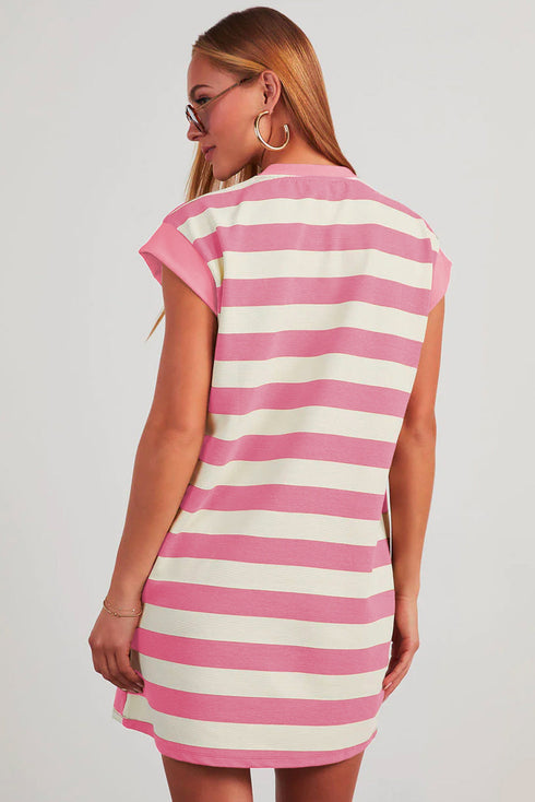 Preppy Stripe Print Cap Sleeve Shift T Shirt Dress