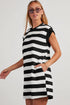 Preppy Stripe Print Cap Sleeve Shift T Shirt Dress