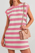 Preppy Stripe Print Cap Sleeve Shift T Shirt Dress