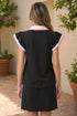 Preppy Striped Trim Polo Drawstring Two Piece Dress