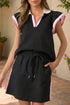 Preppy Striped Trim Polo Drawstring Two Piece Dress
