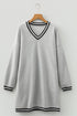 Preppy Striped Trim V Neck Long Sleeve Mini Dress
