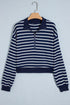 Preppy Textured Stripe Half Zip Collared Pullover Top