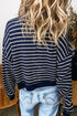 Preppy Textured Stripe Half Zip Collared Pullover Top