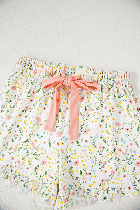Print Contrast Pipping Short Pajamas Set