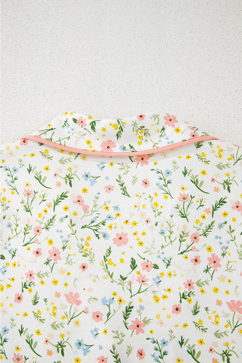 Print Contrast Pipping Short Pajamas Set