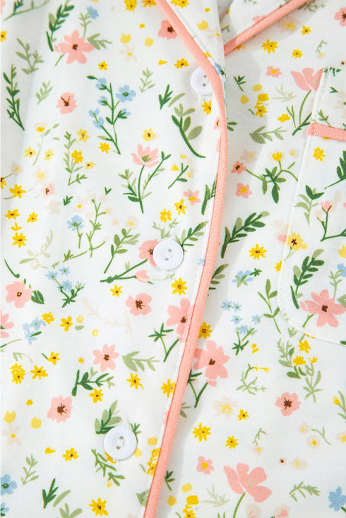 Print Contrast Pipping Short Pajamas Set