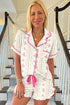 Print Contrast Pipping Short Pajamas Set