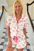 Print Contrast Pipping Short Pajamas Set