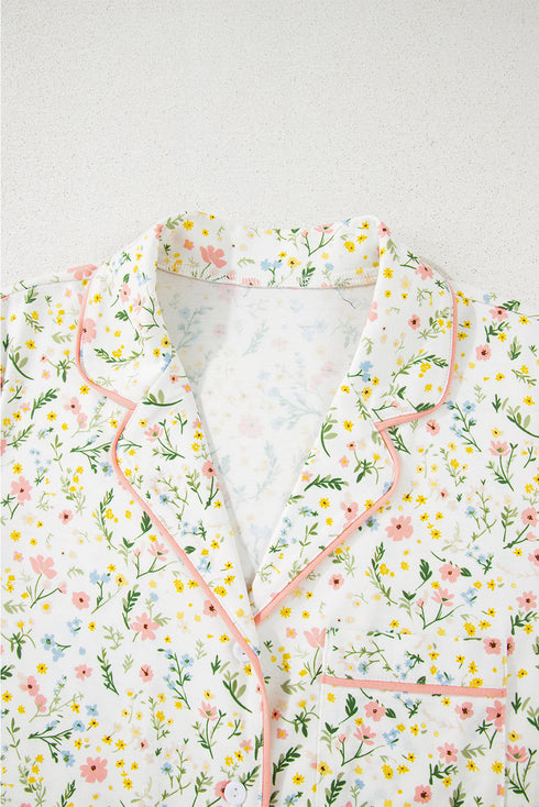 Print Contrast Pipping Short Pajamas Set