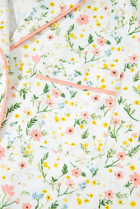 Print Contrast Pipping Short Pajamas Set