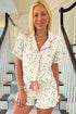 Print Contrast Pipping Short Pajamas Set