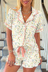 Print Contrast Pipping Short Pajamas Set