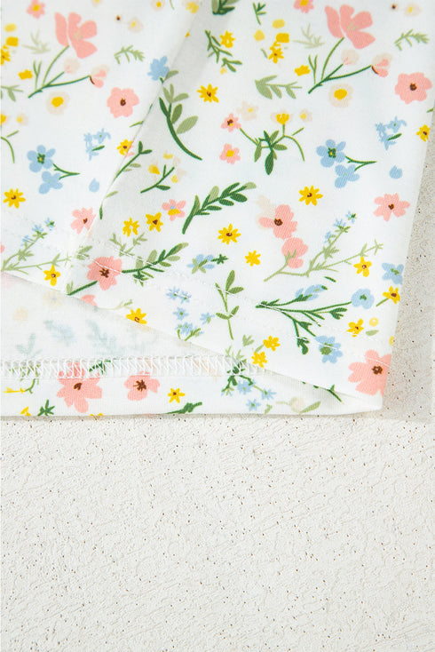 Print Contrast Pipping Short Pajamas Set