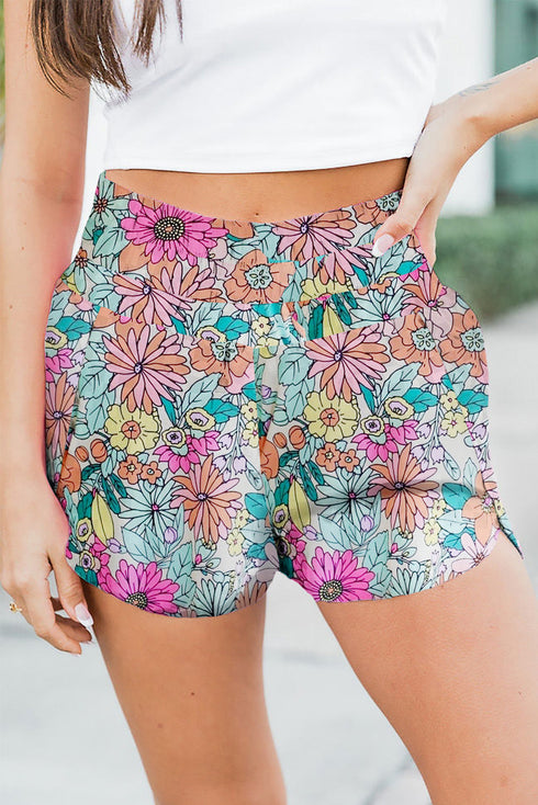 Print High Waisted Athletic Shorts