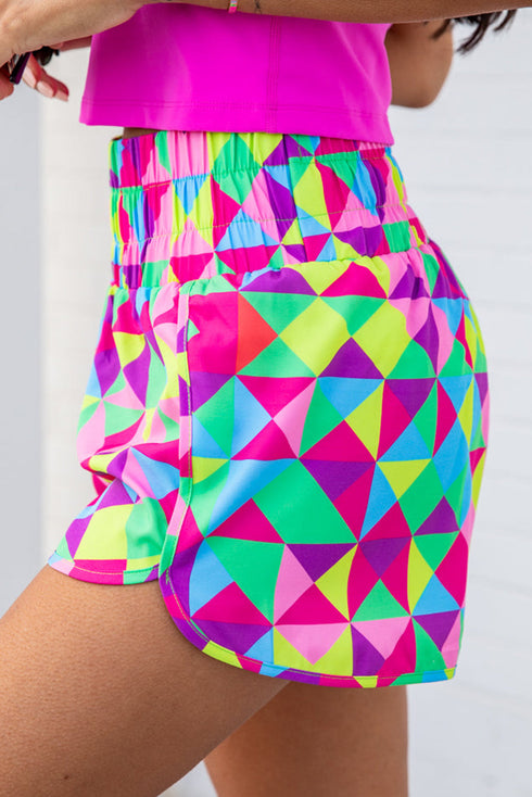 Print High Waisted Athletic Shorts