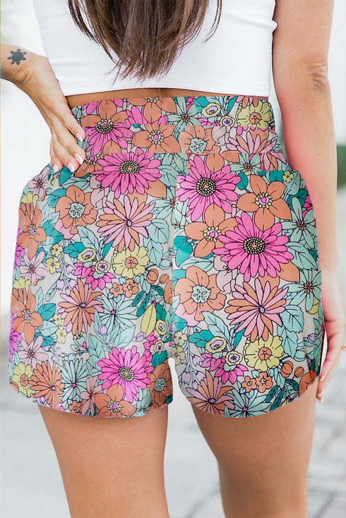 Print High Waisted Athletic Shorts