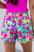 Print High Waisted Athletic Shorts