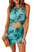 Print Hollow Out Twist Bodycon Mini Dress