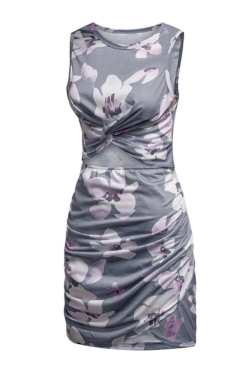 Print Hollow Out Twist Bodycon Mini Dress