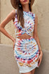 Print Hollow Out Twist Bodycon Mini Dress