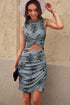 Print Hollow Out Twist Bodycon Mini Dress