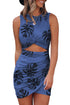 Print Hollow Out Twist Bodycon Mini Dress