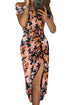 Print Off Shoulder Slit Bodycon Midi Dress