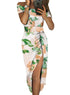 Print Off Shoulder Slit Bodycon Midi Dress