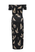 Print Off Shoulder Slit Bodycon Midi Dress