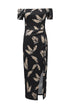 Print Off Shoulder Slit Bodycon Midi Dress