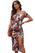 Print Off Shoulder Slit Bodycon Midi Dress