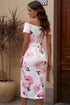 Print Off Shoulder Slit Bodycon Midi Dress