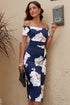 Print Off Shoulder Slit Bodycon Midi Dress