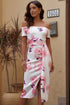 Print Off Shoulder Slit Bodycon Midi Dress