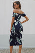 Print Off Shoulder Slit Bodycon Midi Dress