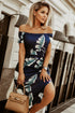 Print Off Shoulder Slit Bodycon Midi Dress