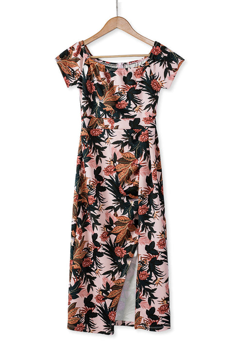 Print Off Shoulder Slit Bodycon Midi Dress