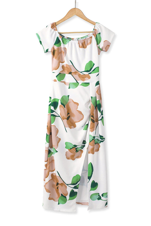 Print Off Shoulder Slit Bodycon Midi Dress